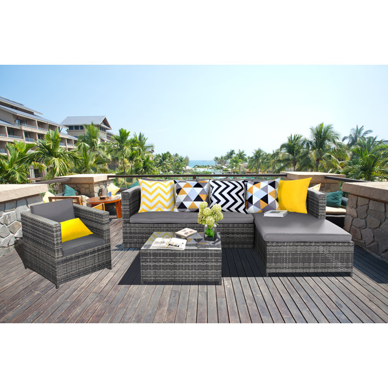 Wrought Studio Maye Wicker/Rattan 4 Person Seating Group with